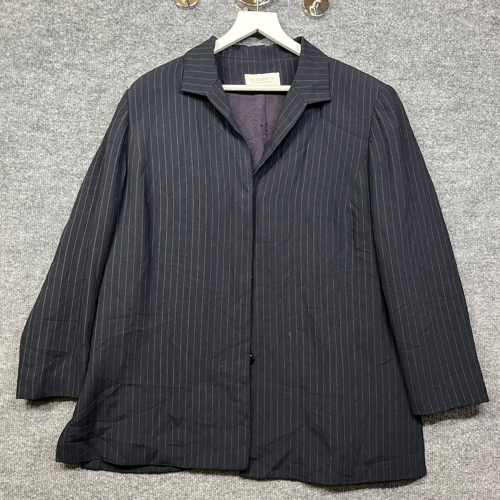 Elisabeth by Liz Claiborne Blazer Women's Black Pinstripe Classic Formal Jacket